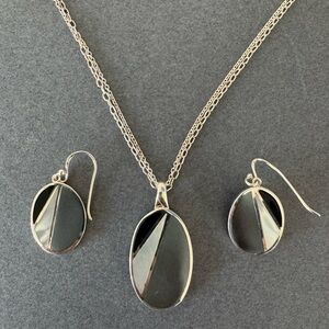 Sterling Silver Necklace & Earrings with Hematite, MOP & Onyx Setting